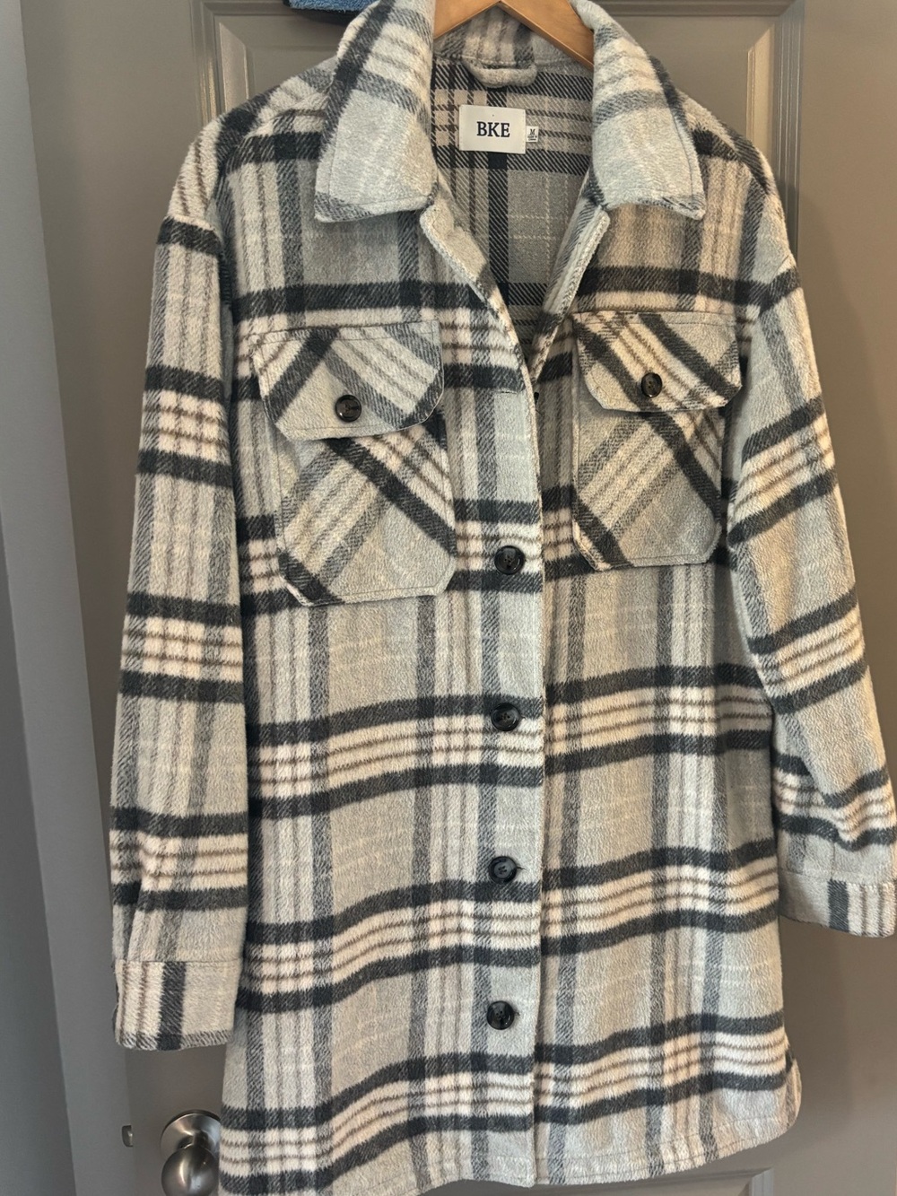 BKE Girls Gray & Cream Plaid Shacket
